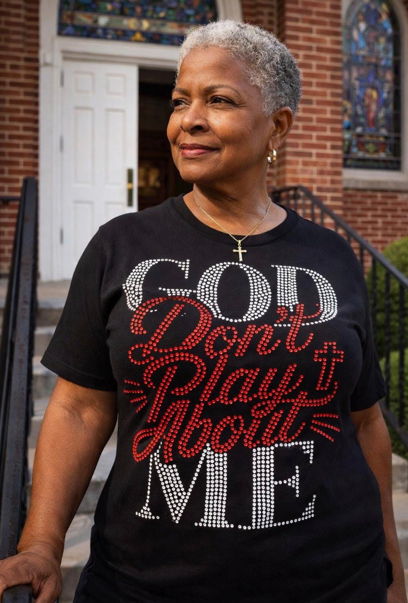 GOD DON’T PLAY Rhinestone T shirt