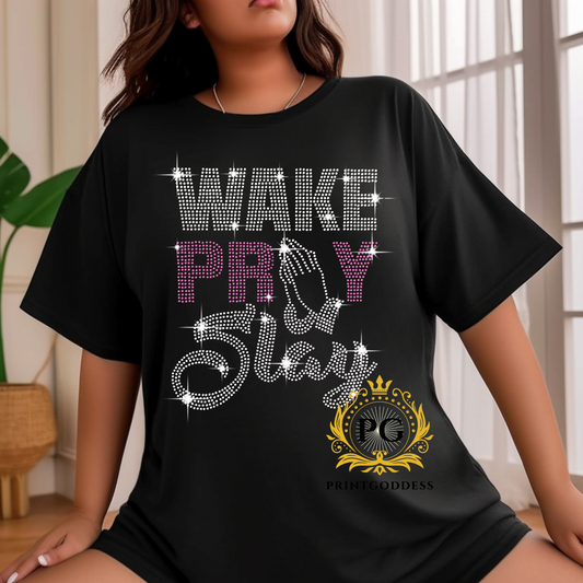 WAKE PRAY SLAY RHINESTONE TRANSFER