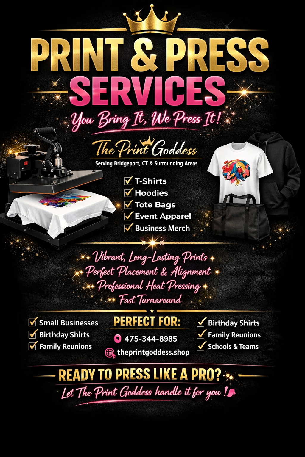 Custom Printing & Pressing Service (You Bring the Garment) item will not ship.Minimum of 10 Items