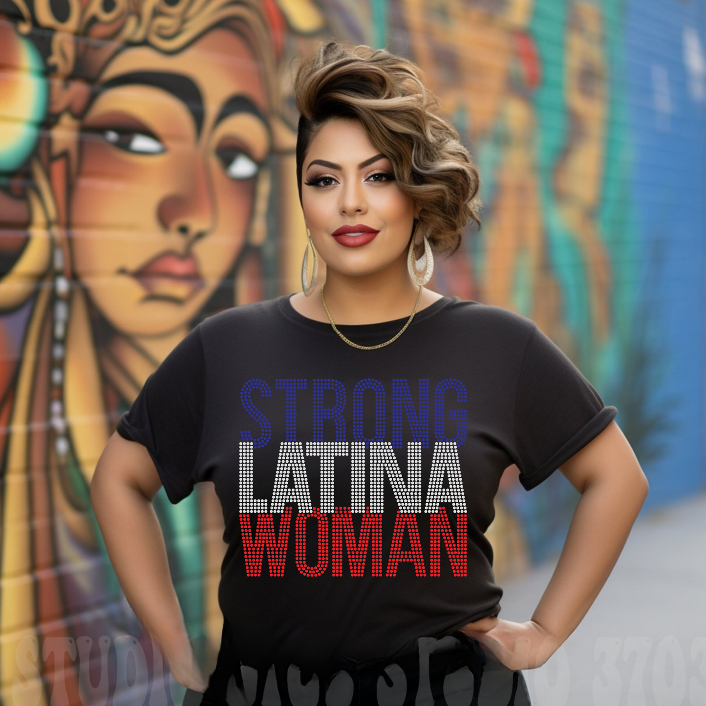 LATINA RED WHITE & BLUE RHINESTONE TRANSFER