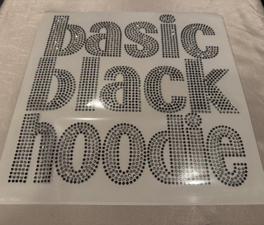 BASIC BLACK HOODIE RHINESTONE TRANSFER