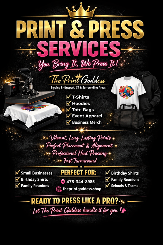 Custom Printing & Pressing Service (You Bring the Garment) item will not ship.Minimum of 10 Items